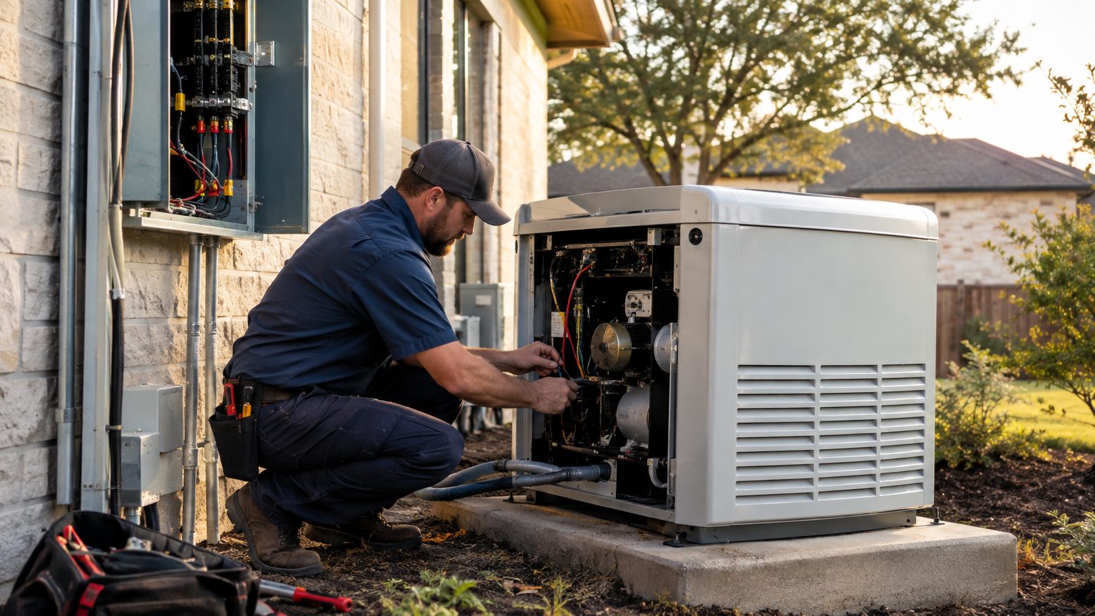 Double Diamond Electric technician at work in Montgomery County, TX